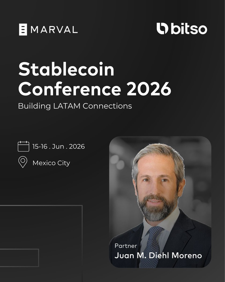 marvalofarrell's tweet photo. 🌐 Stablecoin Conference 2026

Nuestro socio Juan M. Diehl Morenoparticipará los días 15 y 16 de junio en la Stablecoin Conference 2026, en la Ciudad de México, uno de los encuentros más relevantes de la región sobre #stablecoins y el futuro del #dineroDigital.

El evento reunirá a instituciones financieras, fintechs, reguladores, proveedores globales de pagos y referentes del ecosistema Web3 para conversar sobre los desafíos y oportunidades que abren las stablecoins para los pagos, las finanzas digitales y la conexión entre las finanzas tradicionales y las soluciones basadas en blockchain.

Una excelente oportunidad para intercambiar perspectivas, compartir experiencias y seguir fortaleciendo vínculos con los principales actores del ecosistema en la región.
#stablecoins #fintech #pagos #blockchain #LatAm