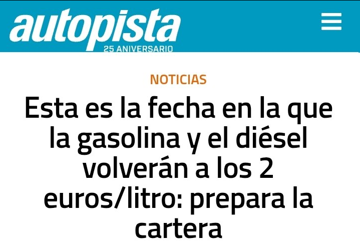 mundo_viperino's tweet photo. EXPIRA EL 30 DE JUNIO

El sector de los carburantes advierte de una subida brusca del precio de la gasolina y el diésel a partir del 1 de julio, con incrementos estimados de entre 30 y 40 céntimos por litro tras la retirada de las ayudas fiscales vigentes.

Estas bonificaciones, aplicadas desde marzo para amortiguar el impacto de la crisis energética, expiran el 30 de junio, lo que provocaría un encarecimiento inmediato del repostaje en toda España.

Según las previsiones del sector, el coste por depósito podría aumentar entre 15 y 20 euros, en un contexto de tensión internacional en los mercados energéticos y con el precio del petróleo aún bajo presión.

Bruselas ha cuestionado en varias ocasiones este tipo de ayudas al carburante, al considerar que favorecen el consumo de combustibles fósiles y pueden generar distorsiones en el mercado europeo, lo que añade incertidumbre sobre su posible prórroga.

De confirmarse el escenario previsto, el litro de combustible podría volver a niveles cercanos a los 2 euros en algunos puntos del país a partir del cambio de mes.

Fuente: https://t.co/AriCsYk6ME