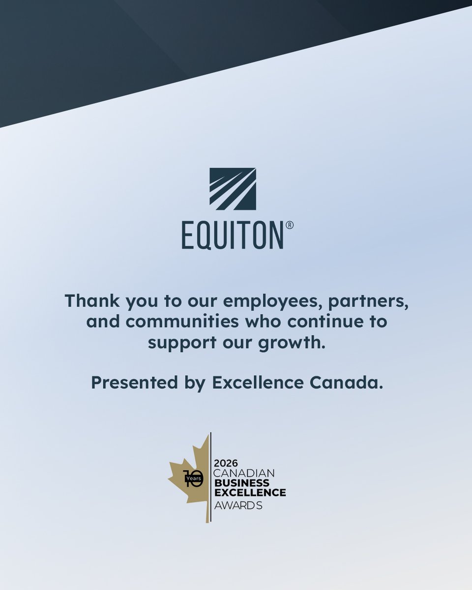 EquitonInc's tweet photo. Equiton has been recognized as a recipient of the 2026 Canadian Business Excellence Award.

Read the full press release: https://t.co/UM8OTTtSaq https://t.co/QxdvBDpXxB