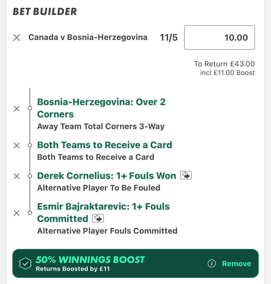 value_footytips's tweet photo. ⚽️ Canada vs Bosnia  
🏆#WorldCup
❤️Like if you’re on!

Using the 50% boost on this one!! 💥

1 unit 

Unfortunately don’t have the chance for a write up for this one

#worldcup #canada #betting #betbuilder #bet365 https://t.co/5ojNsNN9RC