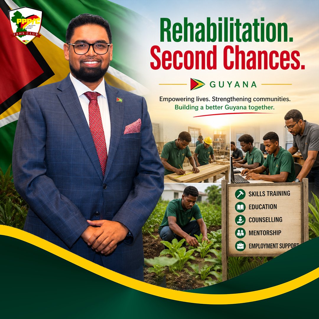 PPPCFansClub's tweet photo. The PPP/C Government is advancing justice reform with a focus on rehabilitation, reducing repeat crime, and building safer communities.
A smarter, people-cantered approach to governance.
A Promise Made. A Promise Delivered.
#Guyana #JusticeReform #PPPC #OneGuyana https://t.co/uomSCrMJRM