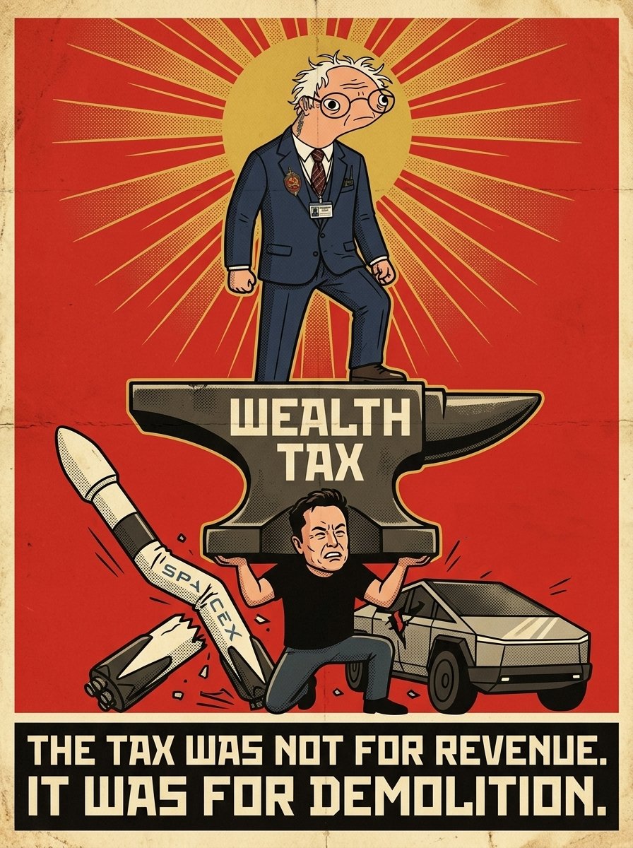 BurnieSendersX's tweet photo. Comrade,

When the productive class is heavily taxed, especially through wealth taxes, they are forced to sell parts of their companies and assets just to pay the government.

This directly weakens the companies they built, reduces investment, and slows down growth.

That is precisely the point.

The more the productive class is weakened, the more the population depends on the bureaucratic machine.

The 5 year plan is perfect. ☭
