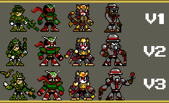 AbsoluteBoom96's tweet photo. Decided to go back to my first 4 Robot Master that I designed.
From right to left: Gentle Man, Neko Woman, Hopper Man and Sniper Woman.
V2 versions of Gentle, Neko and Hopper by the people of the MM8BDM server.
#pixelart #pixelartist #megaman #mega_man #robotmaster #robot_master https://t.co/dCmEyuTKvB