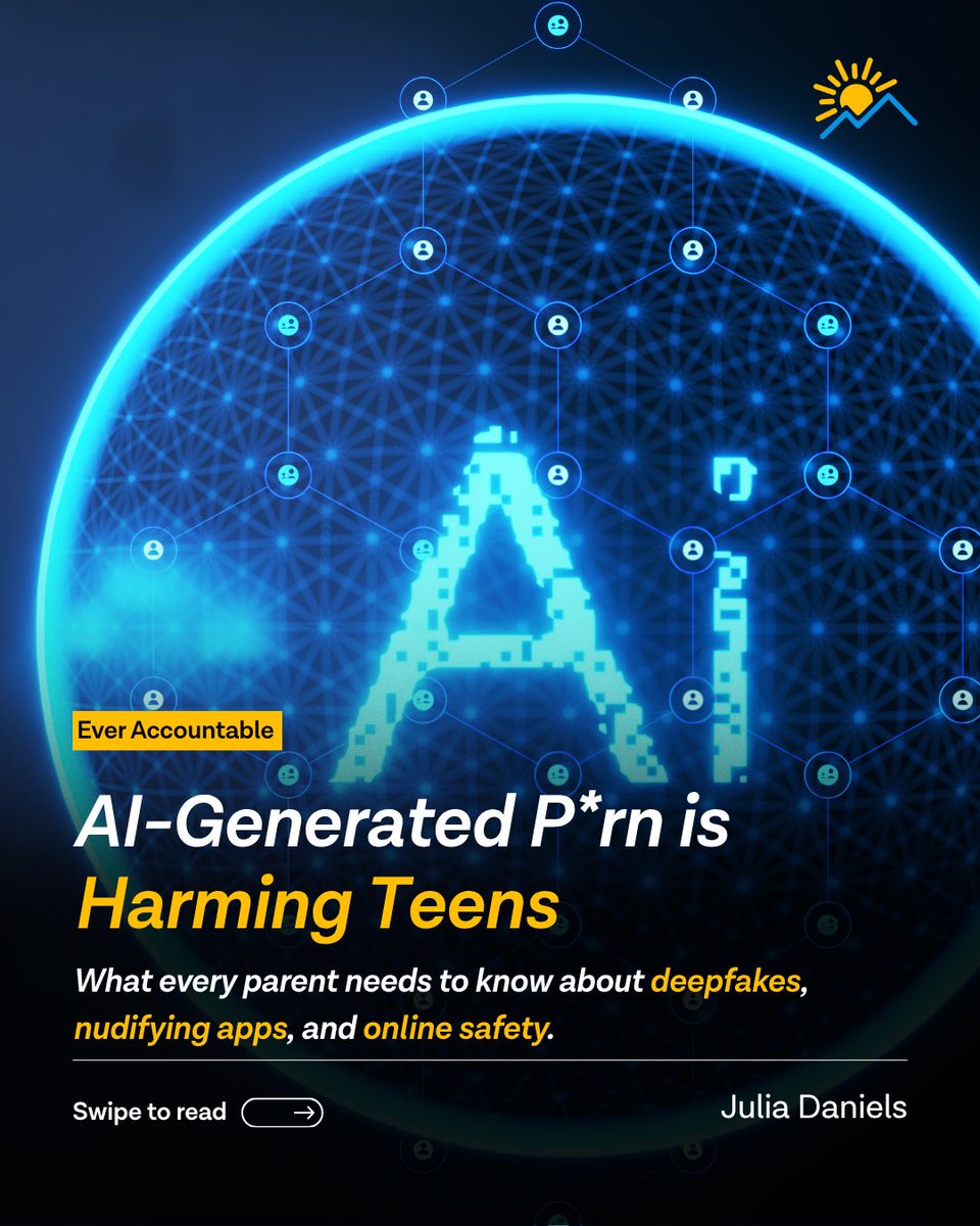 everaccountable's tweet photo. AI-generated deepfake porn is creating a new challenge for parents, educators, and teens.

What many people don’t realize is that AI can now be used to create fake explicit images from ordinary photos—and teens are often both the victims and the perpetrators.

The good news? Conversations matter.

When young people know they can come to a trusted adult without fear of shame, they’re far more likely to ask for help when something goes wrong online.

Save this post to revisit with your family, and share it with another parent who needs to see it. 

Read the full blog here: https://t.co/42ShWRWM7h

📣 P.S. One online safety step you can take immediately!  Ever Accountable uses #aiforgood, monitoring for sexualized content inside of social media apps on iOS. Check out our online accountability app. Link in bio!  

#OnlineSafety #ParentingTeens #DigitalParenting #AIAwareness