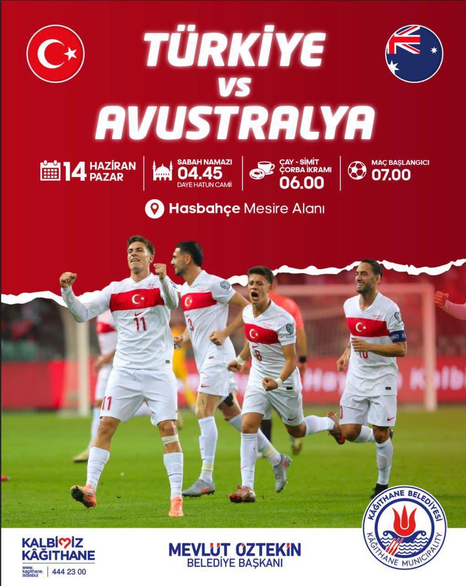 MevlutOztekin's tweet photo. Ay-yıldızlı heyecan Kâğıthane’de yaşanıyor…🇹🇷🇹🇷⚽️⚽️

Milli Takımımızın Avustralya karşısındaki mücadelesini hep birlikte izlemek, maç coşkusunu ve milli gururu tek yürek paylaşmak için buluşuyoruz.🇹🇷

❗Etkinliğe katılım için Kalbimiz Kâğıthane mobil uygulamasını indirerek kayıt olabilirsiniz…

🖱️Mobil Uygulama Linklerimiz;

https://t.co/efisFp69Jz

https://t.co/Si7F4GaPkf

🗓️ 14 Haziran Pazar 🕖07.00
📍Hasbahçe Mesire Alanı
📍Çeliktepe Mahalle Konağı Önü