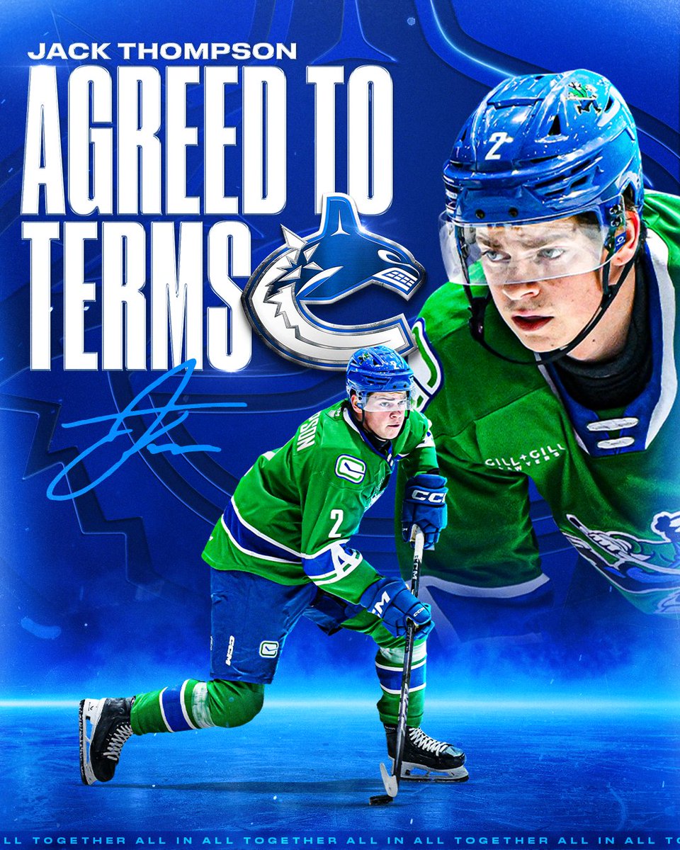 Canucks's tweet photo. General Manager Ryan Johnson announced today that the #Canucks have agreed to terms with defenceman Jack Thompson on a one-year, two-way contract.

DETAILS | https://t.co/a0K71cz0WS https://t.co/FjUdkE3uvq