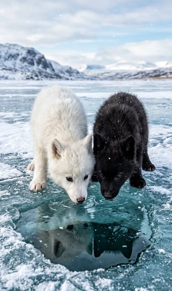 wolf_lovers__'s tweet photo. Two little explorers sharing a frozen moment. https://t.co/O8QrTmhbOw