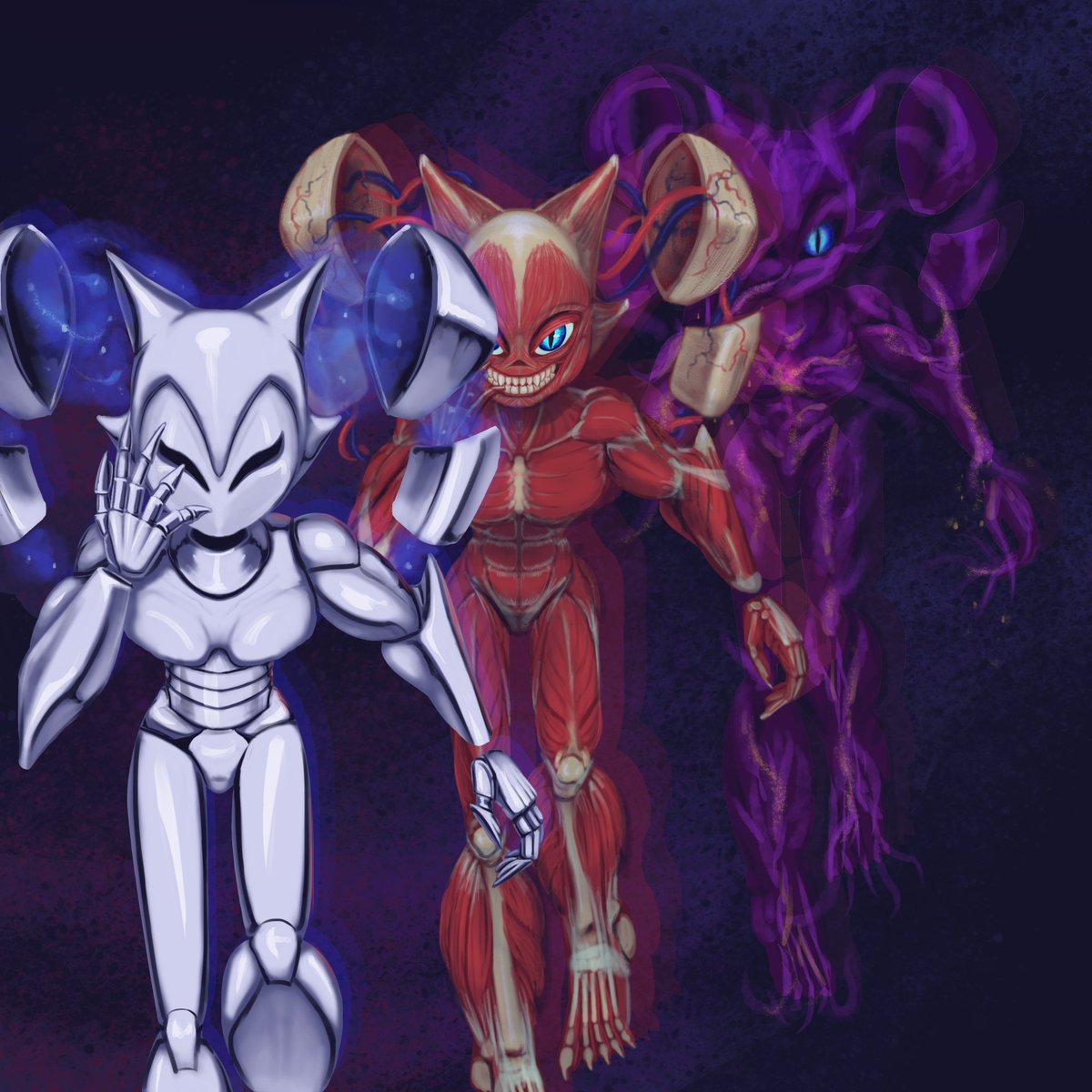 ButtNobel's tweet photo. Shell, Soma and Shadow.
The self is a construct of different parts.

Can be a bit gross with muscle and skinless jester, but I'm sure you're courageous enough to look at it!
#NiGHTSintoDreams https://t.co/5ISr6v1xIK