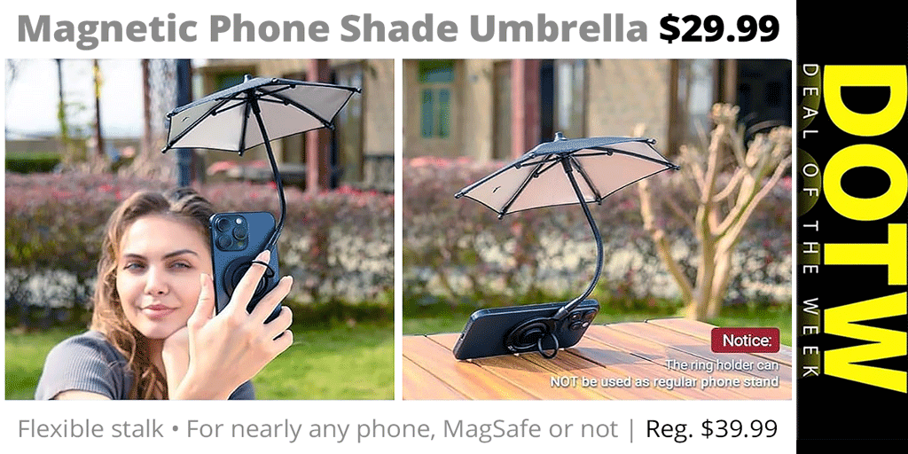 ConnectingPt's tweet photo. #ConnectingPoint's DEAL OF THE WEEK (6/12/26): Magnetic Phone Shade Umbrella reg. $39.99; #DOTW sale price: $29.99. Through 6/18/26 while supplies last. | https://t.co/BurRfEVJfk
.
#Apple #iPhoneAccessories #MedfordOregon #OutdoorRecreation #RogueValley https://t.co/sA31frKais