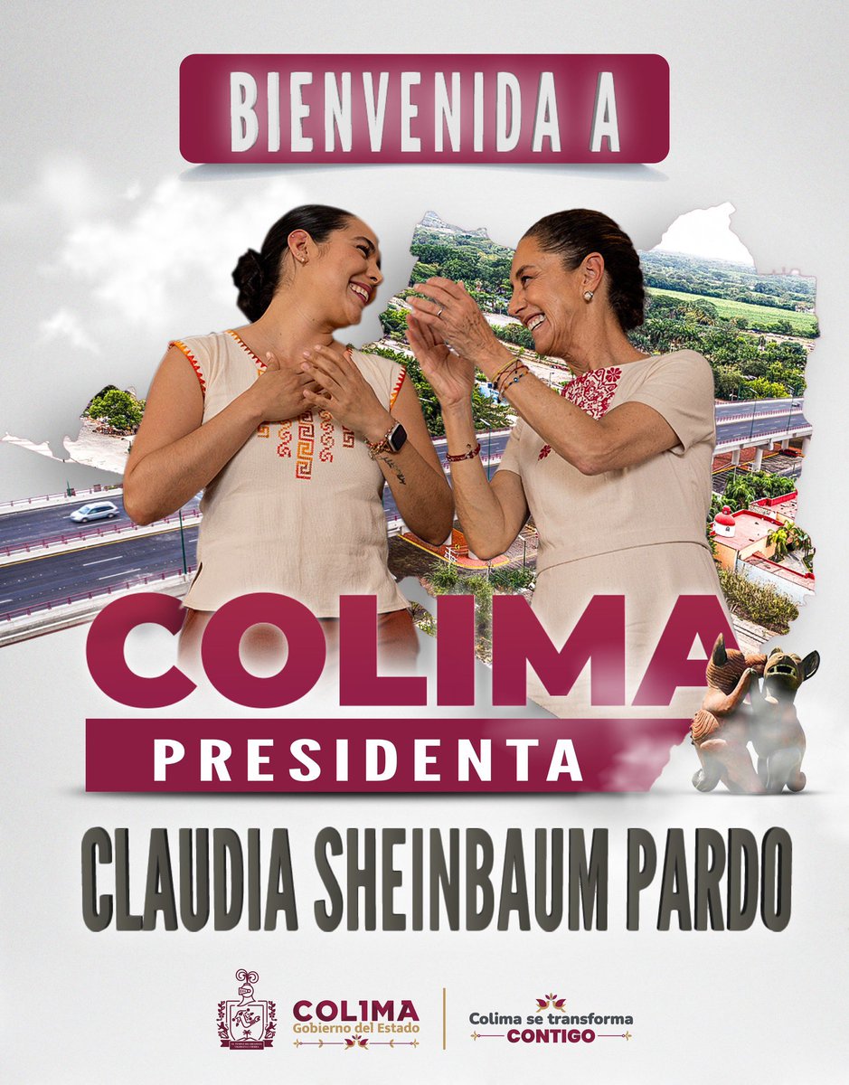 indira_vizcaino's tweet photo. ¡Bienvenida a Colima, Presidenta @Claudiashein!🇲🇽

Nos da mucho gusto recibirte en esta octava visita a nuestro estado. Tu presencia refrenda el compromiso que mantienes con las y los colimenses, y el cariño que tienes por nuestra tierra se refleja en acciones, obras y programas que están transformando la vida de nuestra gente.

¡Presidenta, Colima es tu casa!