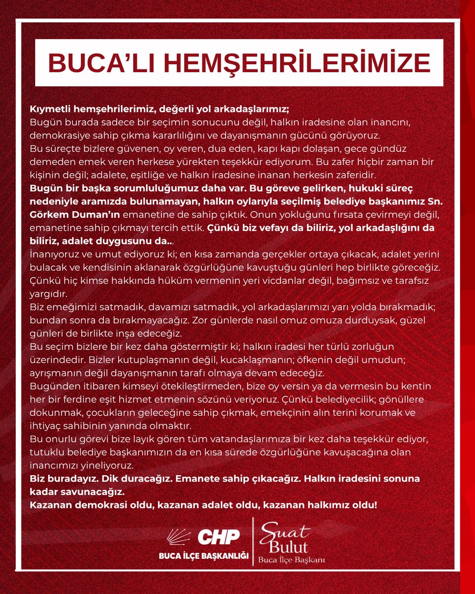 BucaChp's tweet photo. BUCA’LI HEMŞEHRİLERİMİZE https://t.co/LRYSGshpzy