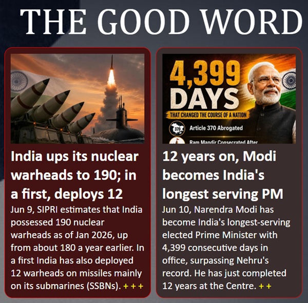 TheGoodWord10's tweet photo. Jun 9, in a major shift in its nuclear weapons policy, India has reportedly increased its stockpile of nuclear warheads to 190 as of Jan 2026, up from about 180 a year earlier.

In a first it also deployed 12 warheads on missiles mainly on its submarines.

https://t.co/CAcADjEh5b https://t.co/Sks0GORoQY