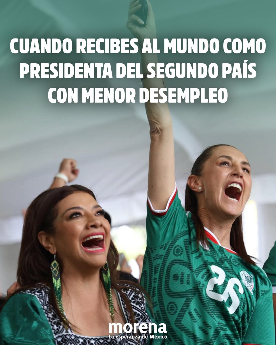 PartidoMorenaMx's tweet photo. Por el bien de todos, primero el pueblo. Más empleo, mejores salarios y un México que brilla con fuerza. ¡La 4T avanza! https://t.co/wvYWAmGy0u