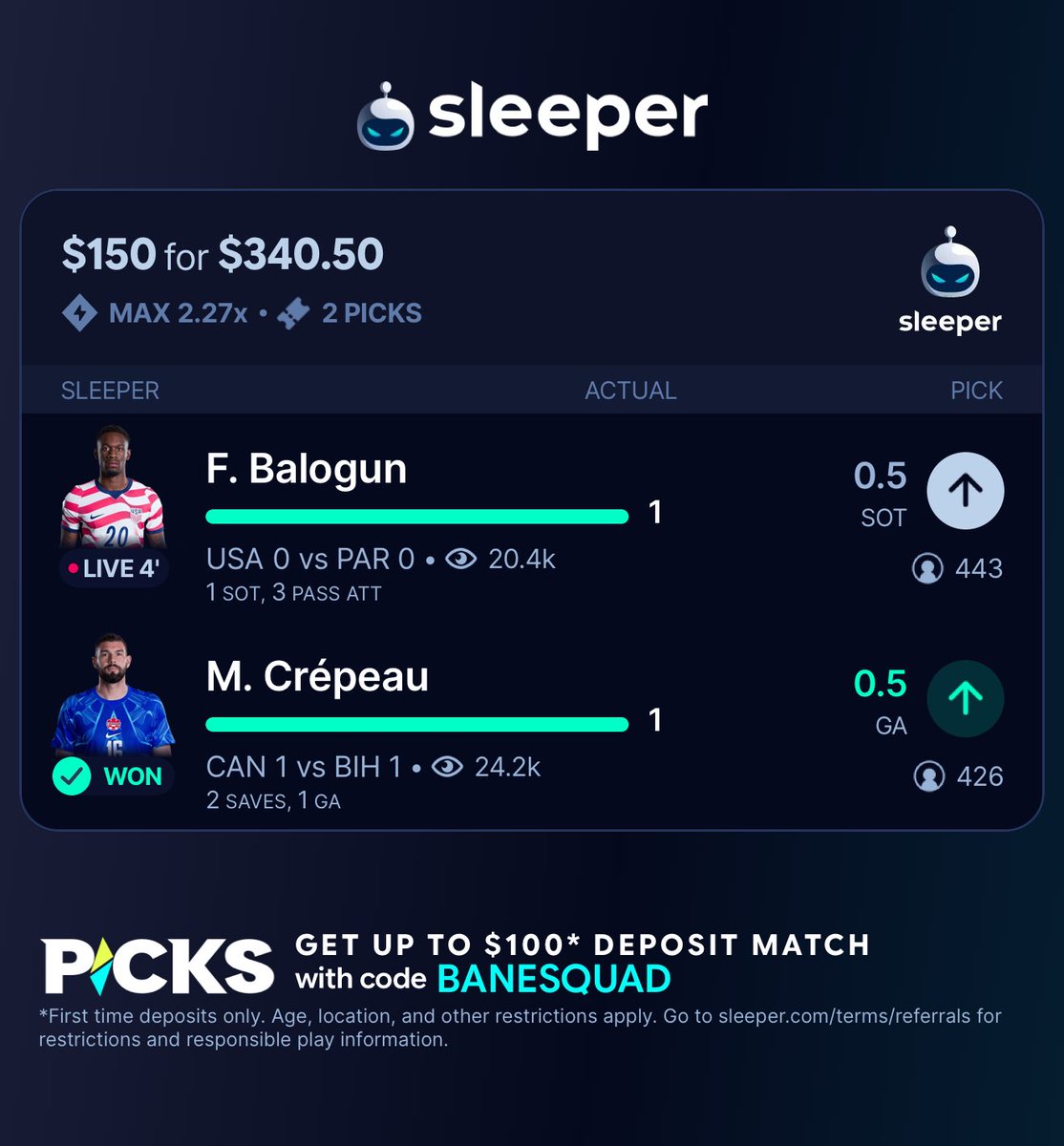 BaneSquad_'s tweet photo. BaloGun Sot in the 1st 5 minutes of the game 

$1500 secured ✅

CASH THE SLEEPER PICKS ✅‼️✅‼️✅

Get all my sleeper picks sent to your phone via text message ⬇️

https://t.co/WDEwcwjflw https://t.co/ilFV5itmmw
