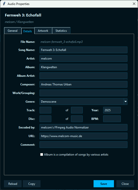 melcom_'s tweet photo. melcom's FFmpeg Audio Normalizer v4.1.0 - Kontrollraum Edition 💻

The biggest update so far, bringing more Kontrolle, new features, and major workflow improvements. 💥

💾 Download: https://t.co/FTxW9NWTNu

#Demoscen #Music #FFmpeg https://t.co/JaxmDxDHJ0