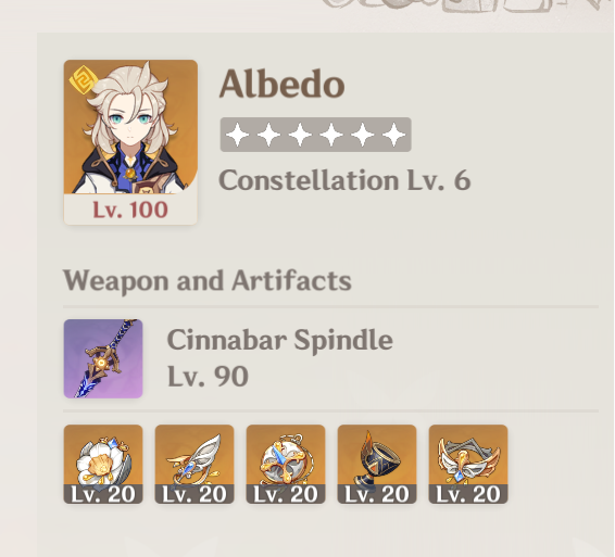 kreidemeow's tweet photo. hoyo giving albedo cinnabar spindle in his theatre trial set is really funny to me considering how its unobtainable to everyone who missed it back in 2021 https://t.co/Oh3UsNJJiF