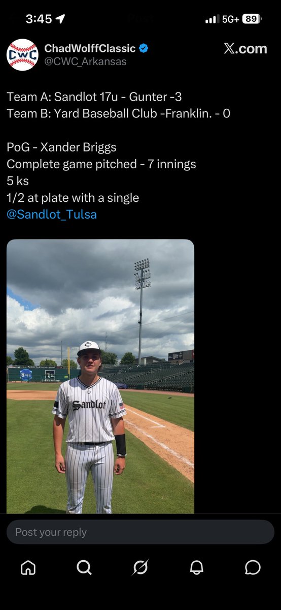 XanderBriggs32's tweet photo. Outing in Arkansas today at chad wolf classic @DeanWilsonBIX @BixbyHSBaseball @Sandlot_Tulsa https://t.co/RbtRXE1ctv