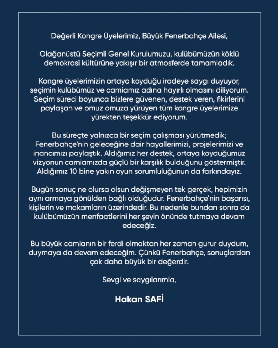 bbosports's tweet photo. 🚨 Mustafa Hakan Safi açıklama yaptı.

“Bu büyük camianın bir ferdi olmaktan her zaman gurur duydum, duymaya da devam edeceğim. Çünkü Fenerbahçe, sonuçlardan çok daha büyük bir değerdir.” https://t.co/EalFqqOzd0