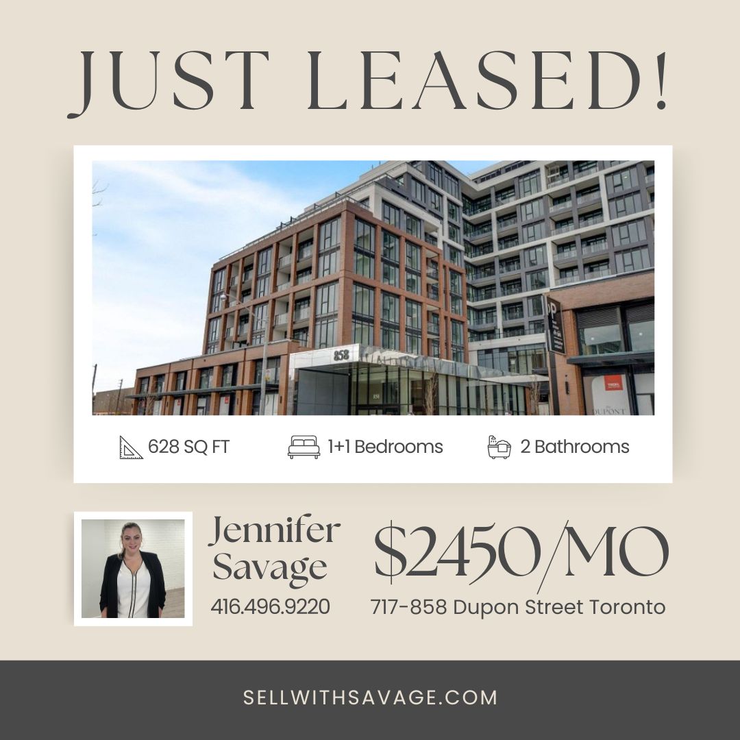 sellwithsavage's tweet photo. 🎉 JUST LEASED! 🎉

Congratulations to my clients on securing this beautiful brand-new condo at 717-858 Dupont Street in Toronto! 
Thinking about renting, leasing, or making a move? I'd be happy to help.
📞 Jennifer Savage
#JustLeased #TorontoCondo #TorontoRealEstate #Leased https://t.co/adWWvvj6x9