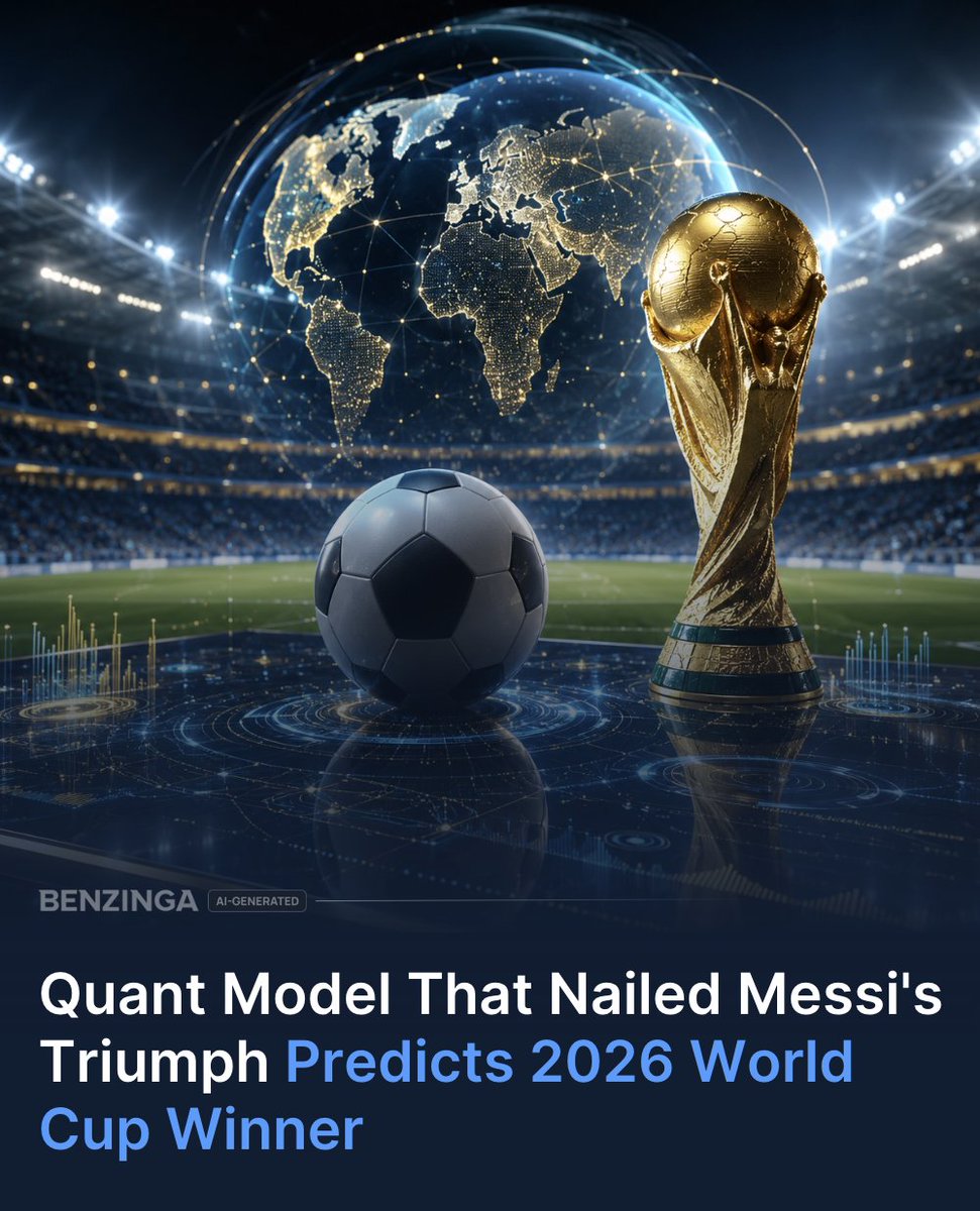 A soccer-themed digital illustration featuring a World Cup trophy, soccer ball, and a futuristic globe with data visualization. The mood is exciting and forward-looking.