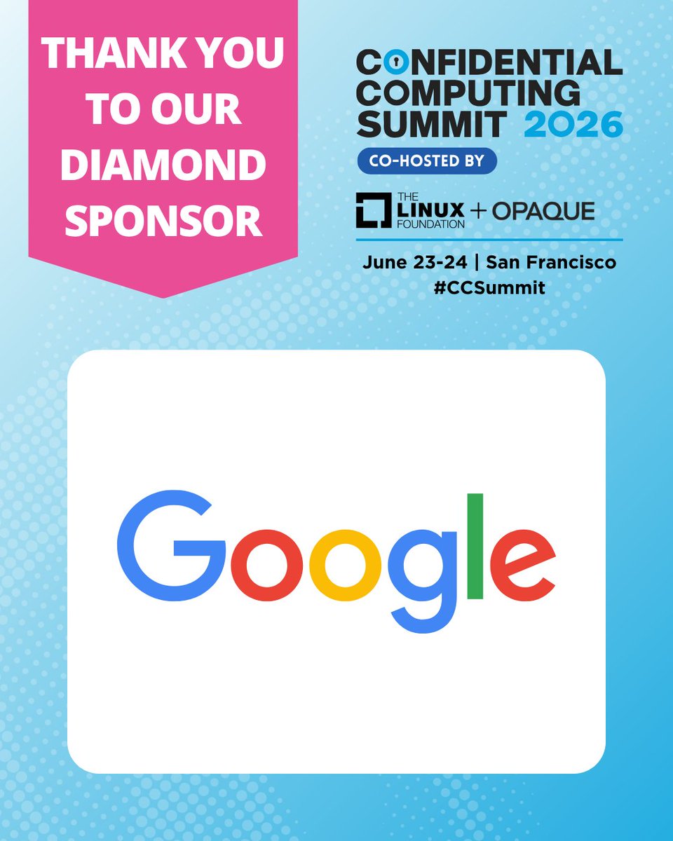 linuxfoundation's tweet photo. 🎉 THANK YOU to our #CCSummit diamond sponsor Google. The future of secure AI is being built right now, and it's on full display at this landmark event from June 23-24 in San Francisco. Register: https://t.co/3HSRKdBj2Z Schedule: https://t.co/isBDmiF9nd https://t.co/aLOAl6n9pJ