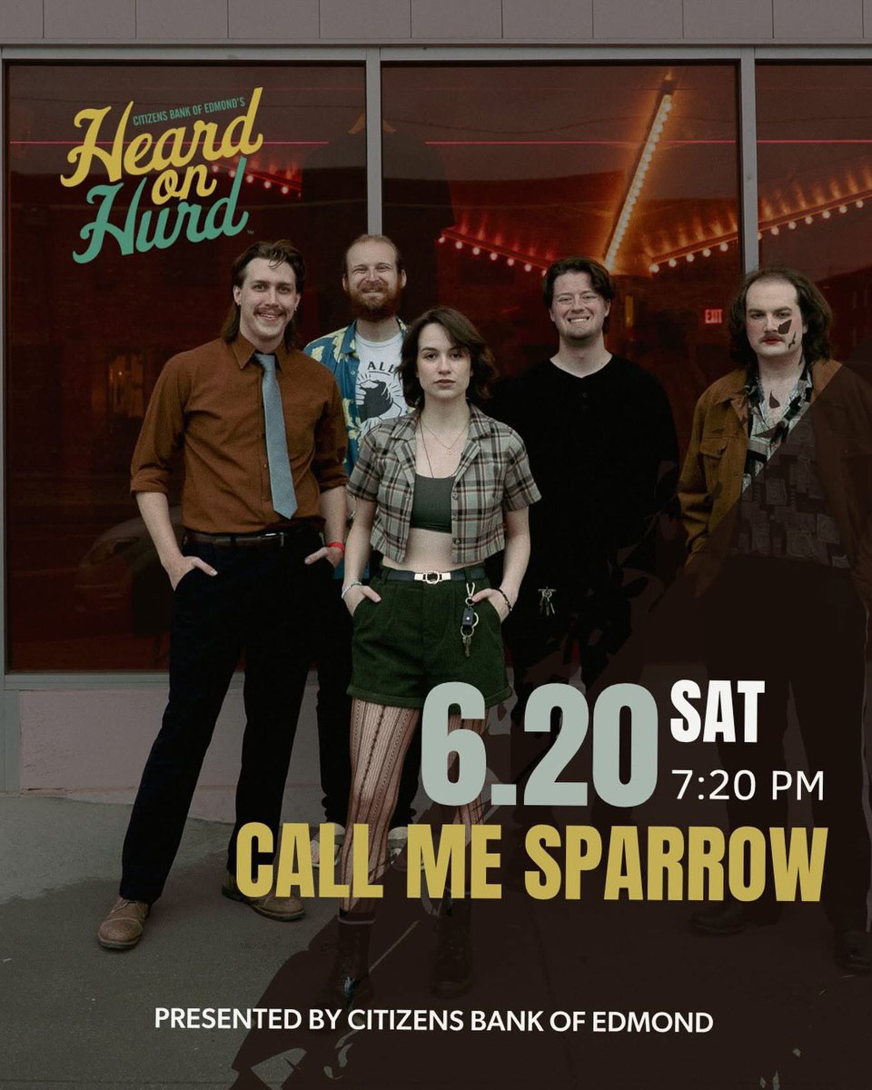 heardonhurd's tweet photo. 🎶 Up next for our June lineup, Call Me Sparrow!

Based in Oklahoma City, this folk alternative project blends poetic storytelling, lush melodies, and a sound that draws inspiration from artists like Hozier and Florence + The Machine.

With music that is both powerful and deeply personal, Call Me Sparrow brings a live show you will not want to miss. 💚

Catch them from 7:20 to 8:20 pm at Heard on Hurd on June 20th! ✨

#HeardOnHurd #JoinTheHurd #DowntownEdmond #VisitEdmond