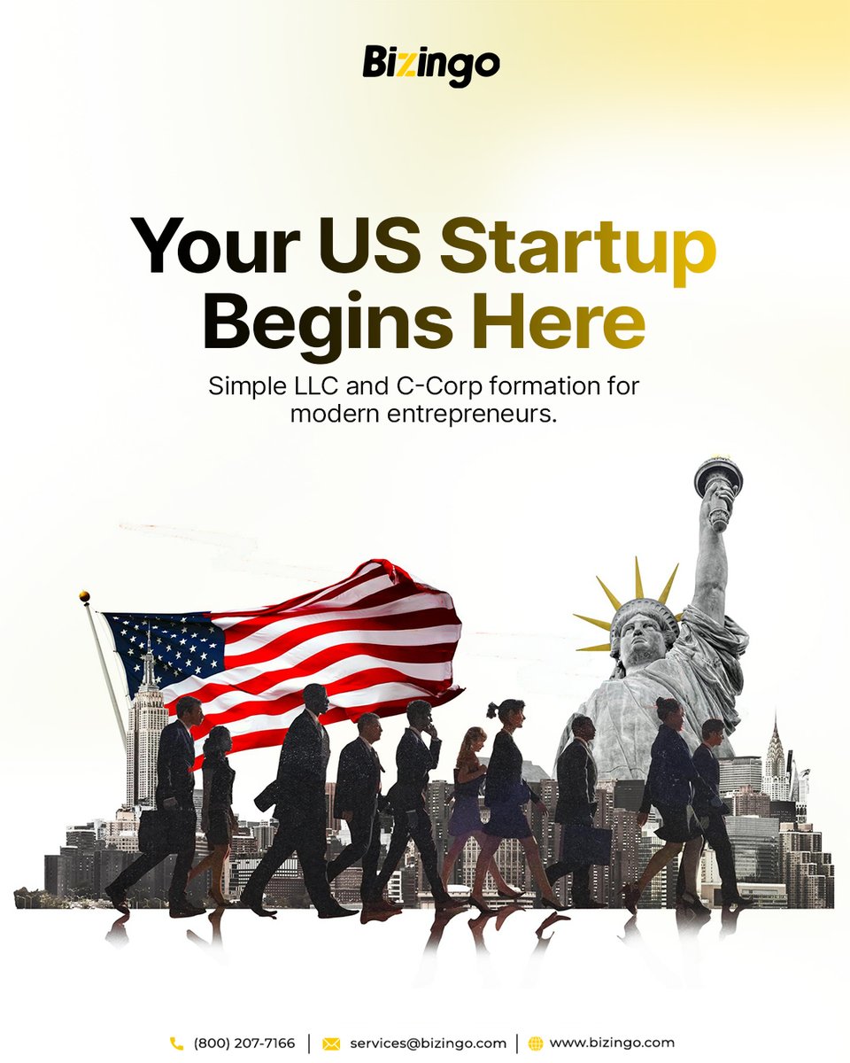 bizingo's tweet photo. Dreaming of launching your business in the US? Bizingo makes it simple.

We provide seamless #LLC and #C_Corp formation services designed to help you establish a strong presence in the #USmarket.
Your vision deserves a strong foundation, #Bizingo is here to help you build it. https://t.co/E0dGL3TwJM