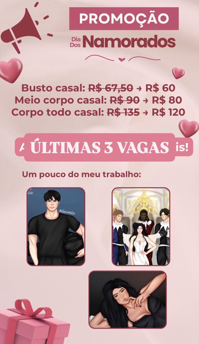ilusmelis's tweet photo. PROMOÇÃO DE DIA DOS NAMORADOS DE ILUSTRAÇÃO DE CASALLL✨
Busto casal: R$60; Meio corpo casal: $80; Corpo inteiro R$120. ✨♥️ https://t.co/7FUKwgu9xI