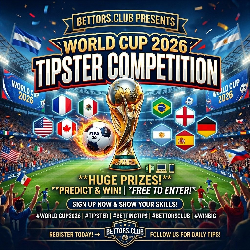 BettorsClub's tweet photo. Don't just watch the matches, get rewarded for your predictions! 🏆⚽The World Cup Tipster Competition is live, free to enter, and packed with prizes. 💵 https://t.co/koaqL2yHiH