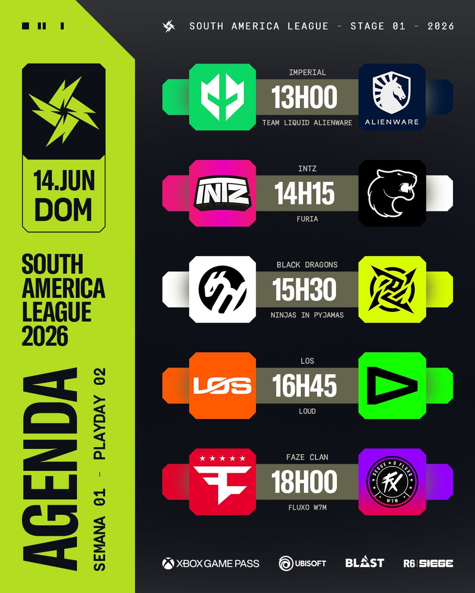 R6esportsBR's tweet photo. O fim de semana de SAL se aproxima 😍

10 partidas pra inaugurar o campeonato e mostrar que essa temporada vai ser de puro equilíbrio 🔥

Estes são os jogos de sábado e domingo 🗓️ https://t.co/dwUWrPbtgP