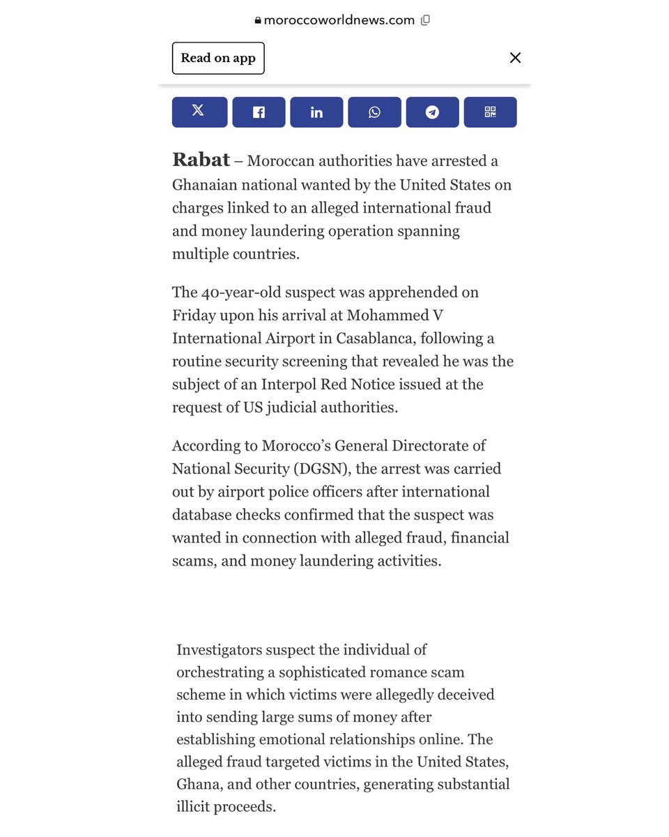 selthebomb's tweet photo. Moroccan News Portal details arrest of “Ghanaian Fugitive Wanted By US For Fraud and Money Laundering” 

— Sources close to SelTheBomb believe the arrested individual is popular Accra Chairman known as Jibril. https://t.co/s6Rfzy0DKd