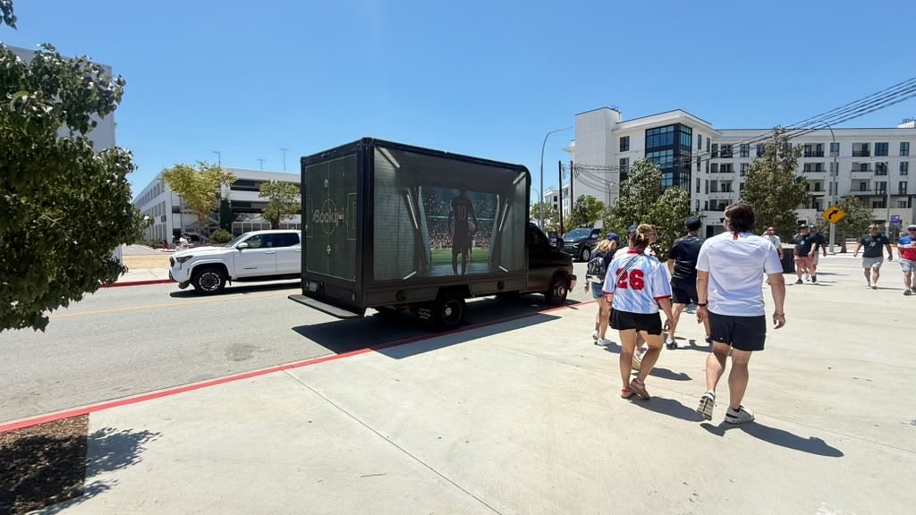 JarryJeremy's tweet photo. If you’re in Los Angeles and heading to SoFi Stadium for the USA vs Paraguay game, keep an eye out for the Bookipi billboard truck showcasing our latest ads.
@Bookipi1 https://t.co/PxgQ4V2bbh