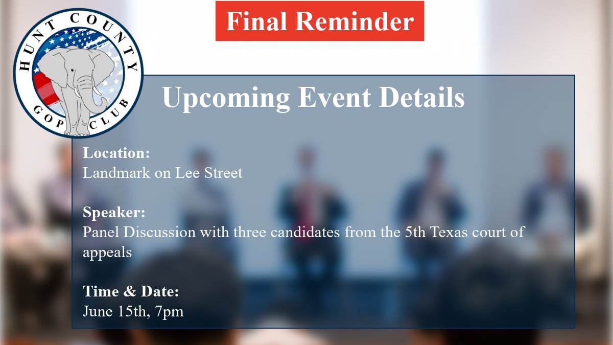 HCGOPClub's tweet photo. Last reminder for our meeting on Monday!
https://t.co/Mp4YeT9Efr https://t.co/BAPRCHo6u4