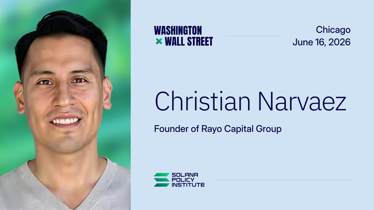 NarvaezChris_'s tweet photo. From Wall Street to Washington, crypto is becoming one of the most important issues shaping the future of finance and the future of elections.

Excited to moderate "The Crypto Vote: 2026 and Beyond" at @SolanaInstitute's Washington x Wall Street Summit in Chicago on June 16.

We'll discuss the growing crypto voter bloc, the GENIUS Act, the CLARITY Act, and what it all means for the 2026 midterms and the future of U.S. financial innovation. See you in Chicago!

Register to attend: https://t.co/8jDz5gzxzf