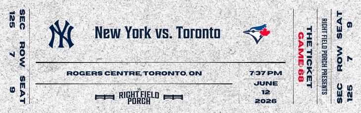 RightFieldPorch's tweet photo. G68 Preview: New York at Toronto
Yankees [41-26] vs. Blue Jays [33-36] | 06.12.2026 | 7:37 p.m. ET.
#RepBX | #BlueJays50
https://t.co/JU3GbsEwD1 https://t.co/Pofhxft3Qu