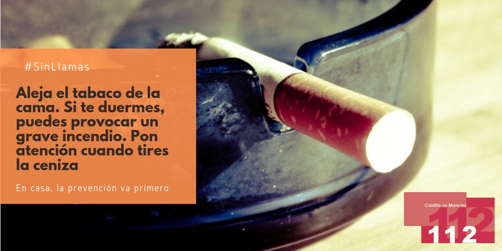 112clm's tweet photo. Nunca te vayas a la cama con un cigarro. Evita fumar cuando te vas a acostar, un simple descuido puede 🔥🏠provocar un grave incendio. #112clm https://t.co/XQZieZFKHd