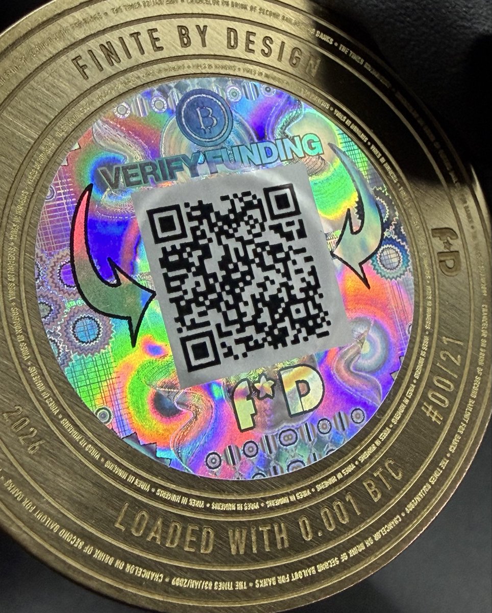 FiniteByDesign's tweet photo. Cold Storage Verified. Edition of 21. You buy it, we load it. 0.001 BTC funded within 72 hours of confirmed delivery. Serialized brass coin, tamper-evident hologram, f*D embossed presentation box. $199.
https://t.co/GXJhFFQ5Hm
#Bitcoin #ColdStorage #SelfCustody #PhysicalBitcoin #BitcoinCollectibles #FiniteByDesign #FundedOnDelivery