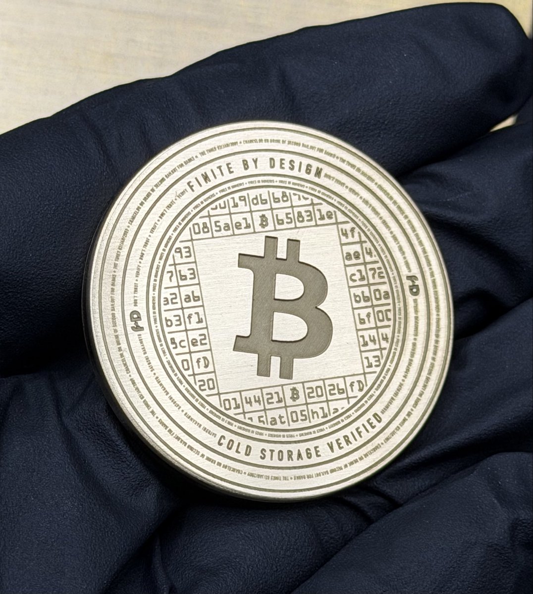 FiniteByDesign's tweet photo. Cold Storage Verified. Edition of 21. You buy it, we load it. 0.001 BTC funded within 72 hours of confirmed delivery. Serialized brass coin, tamper-evident hologram, f*D embossed presentation box. $199.
https://t.co/GXJhFFQ5Hm
#Bitcoin #ColdStorage #SelfCustody #PhysicalBitcoin #BitcoinCollectibles #FiniteByDesign #FundedOnDelivery