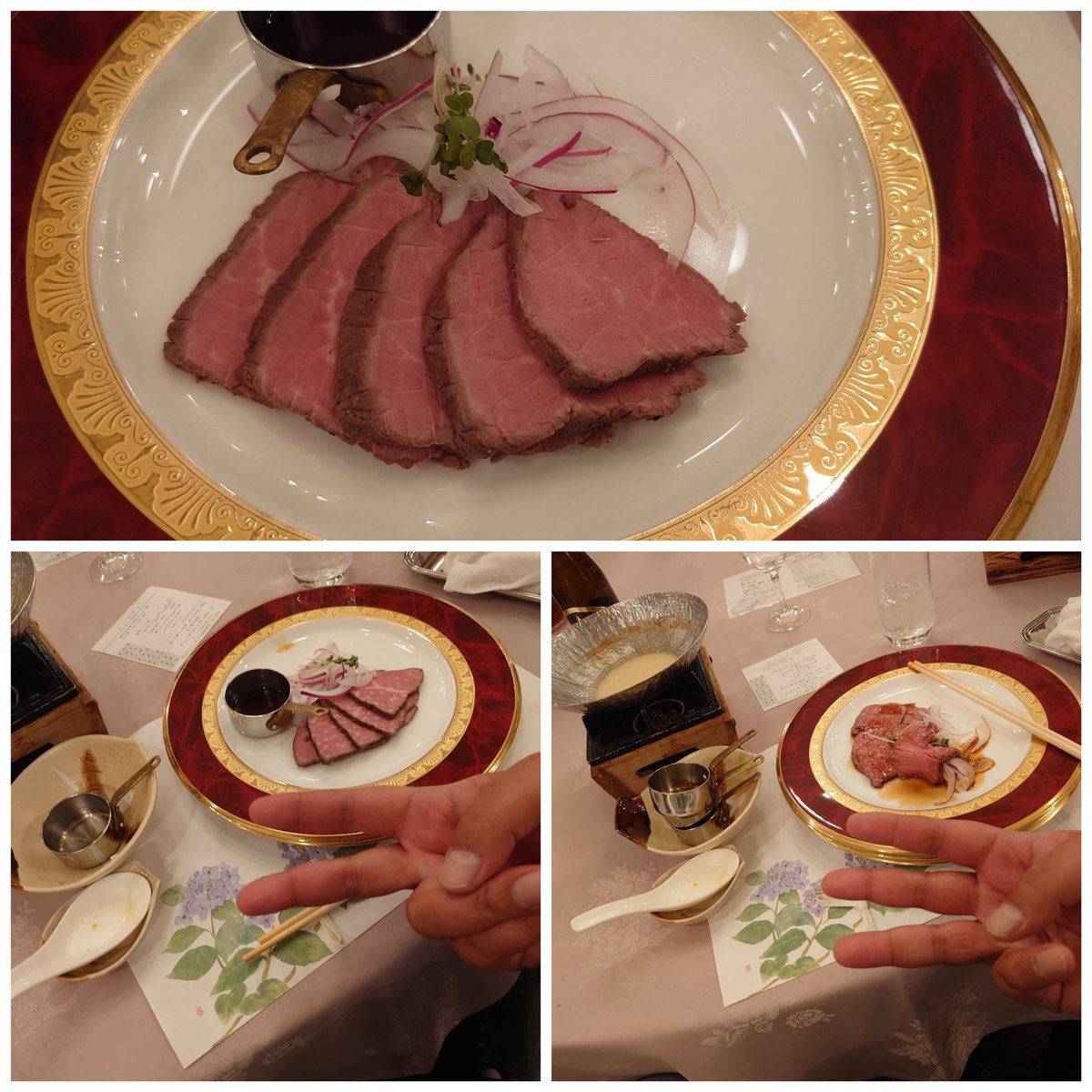 nhp_b's tweet photo. 昨晩、会社の歓送迎会が坂出グランドホテルで執り行われました。
程々のお酒とほぼ二人前の料理(ローストビーフに至っては３人前)を平らげ楽しい宴になりました。
#歓送迎会 https://t.co/hnVFLOrd4f
