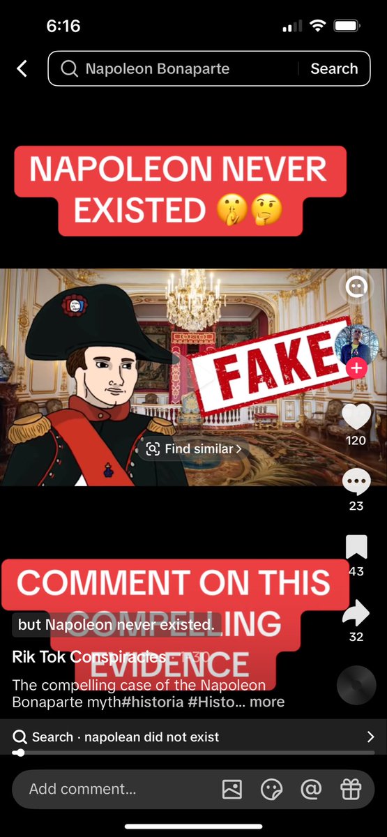 MikeSmith8b's tweet photo. @RedEyedReaction No, Napoleon never existed. Napoleon is faker than the Moonlanding lol. You’ve been fed historical propaganda, your own people even said it’s b.s, it’s not real like McDonald’s https://t.co/jbEt6aMFpP