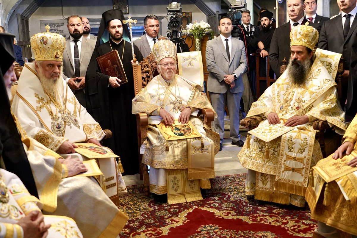 GO_Metropolis's tweet photo. Photos from the Divine Liturgy for the Feast of the Apostle Bartholomew, Patron Saint of Ecumenical Patriarch Bartholomew, celebrated on the island of Imbros (birthplace of His All-Holiness), concelebrated with Their Beatitudes Patriarchs Daniel of Romania and Daniil of Bulgaria. https://t.co/s7dC9Eb23y
