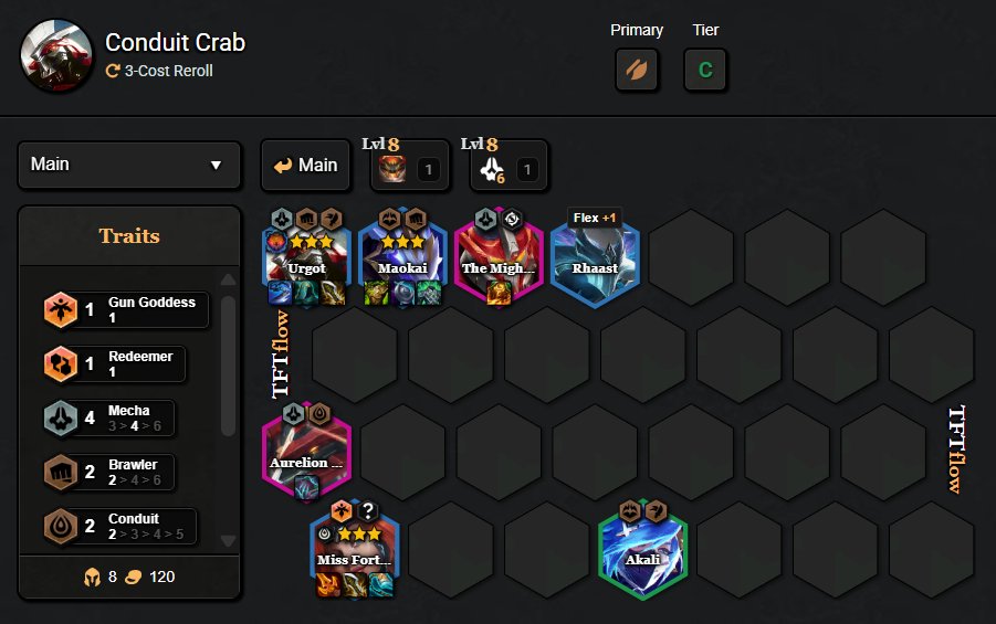 fruitcrips's tweet photo. Urgot + Conduit Miss Fortune Reroll (EXPERIMENTAL)
Team Code, Web Link, and Conditions below↓

It was popular for Mecha Urgot to be rerolled with Aurora, but I don't like mixed damage types without Aatrox, which is why I think we've only seen Conduit MF played with Viktor so far https://t.co/EvPtdIRA3k