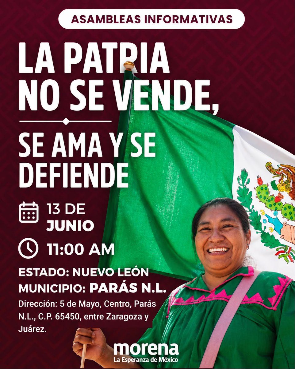 Judith_Diaz's tweet photo. Te esperamos mañana en las Asambleas en Defensa de la Soberanía Nacional que se realizarán en distintos municipios de Nuevo León. ¡Súmate!

#JudithDíaz #Asambleas #SoberaníaNacional #NuevoLeón https://t.co/NRmu5hleFc