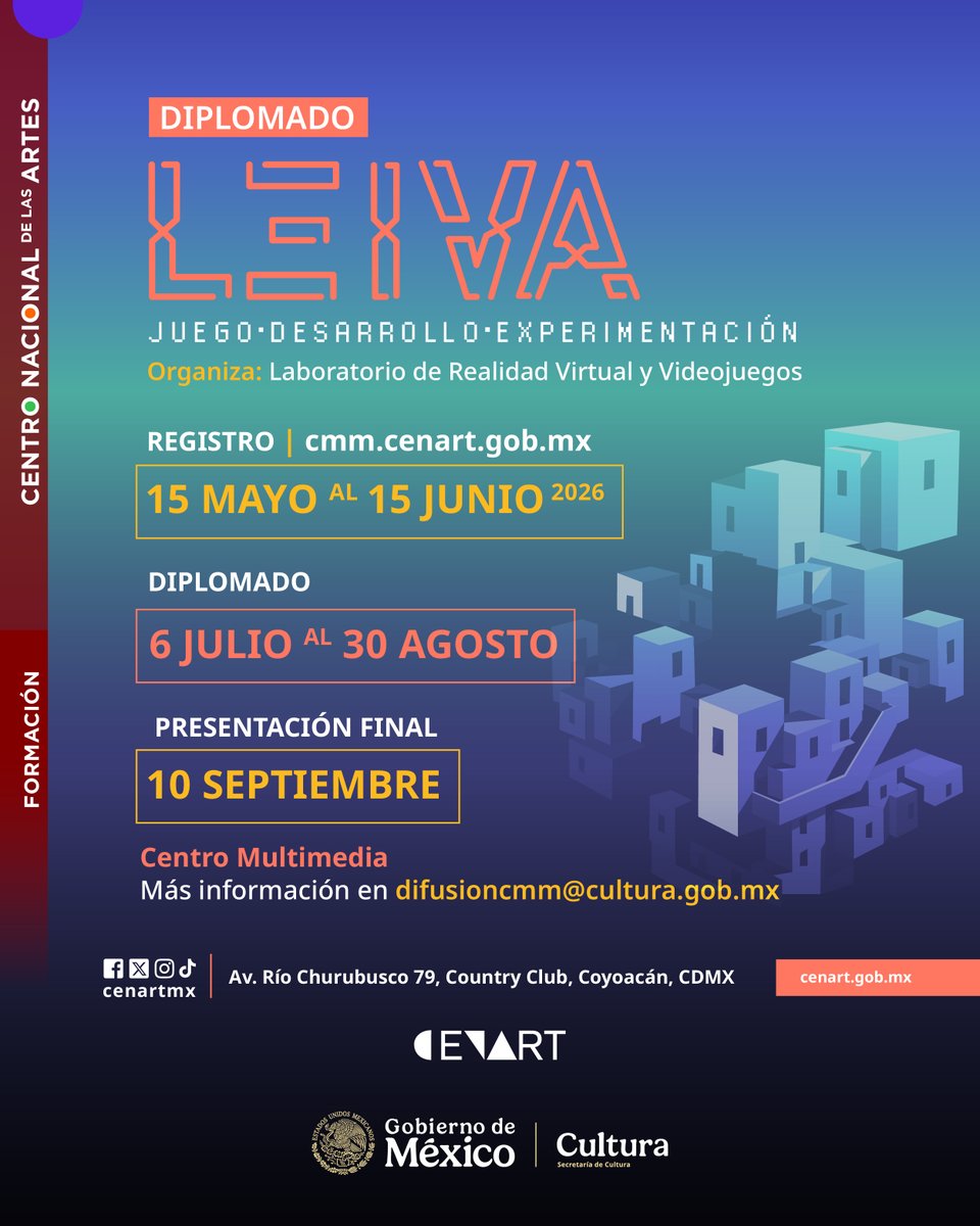 cmm_cenart's tweet photo. 👾 ¡Aún estás a tiempo de registrarte al Diplomado LEIVA y desarrollar tu propio videojuego!

Consulta la convocatoria y realiza tu registro aquí:
https://t.co/3M7RRciZyl https://t.co/Yr2LIEizLP