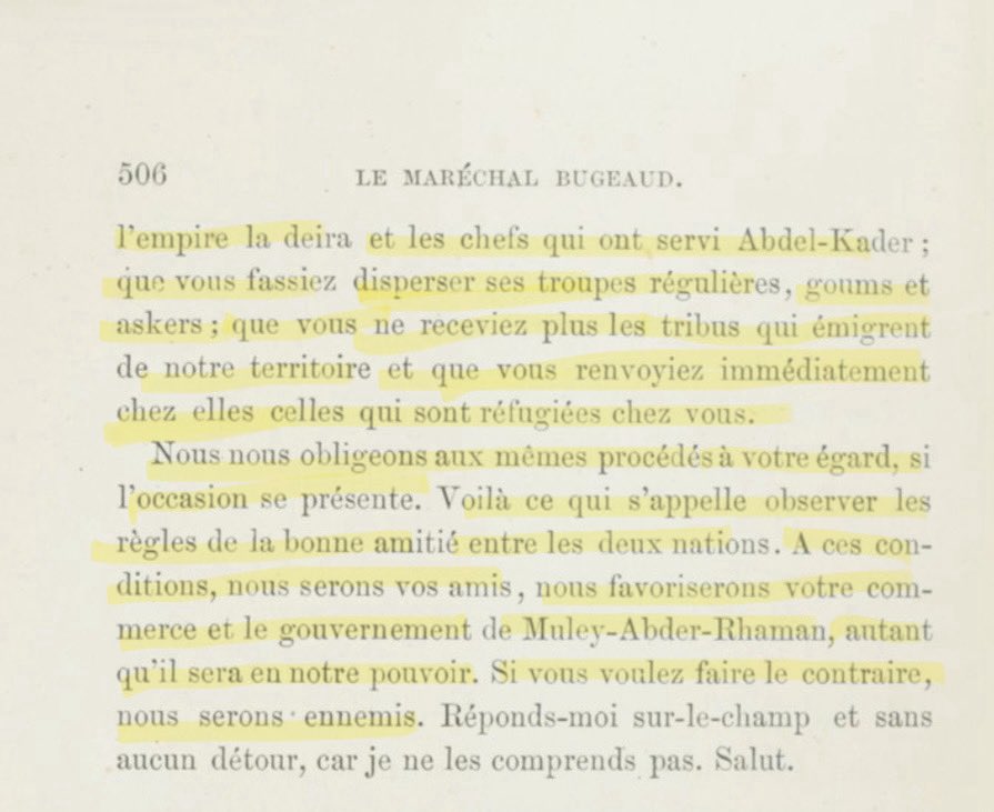 KTlmecani44536's tweet photo. Selon les écrits du maréchal Bugeaud 🇫🇷, la France attaqua et occupa le Maroc 🇲🇦 car celui-ci accordait soutien et refuge à l’émir Abdelkader, et revendiquait ses territoires jusqu’à la Tafna. Tanger et Mogador furent bombardés, entraînant la guerre franco-marocaine 🇲🇦⚔️🇫🇷. https://t.co/NwipQO0Eez