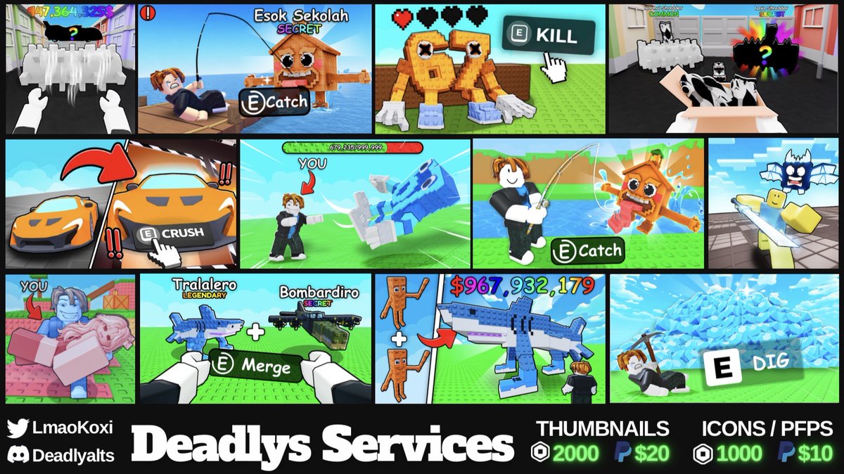 LmaoKoxi's tweet photo. HIGH CTR Roblox Game Thumbnails I Made Recently

📩Order Here: https://t.co/w8o7YX1vlk
⏰Bulk order will get discounts! 
 ❤️&amp;🔁 Really help! 

#Roblox #RobloxDev #RobloxGFX https://t.co/GGwMIMpc9L