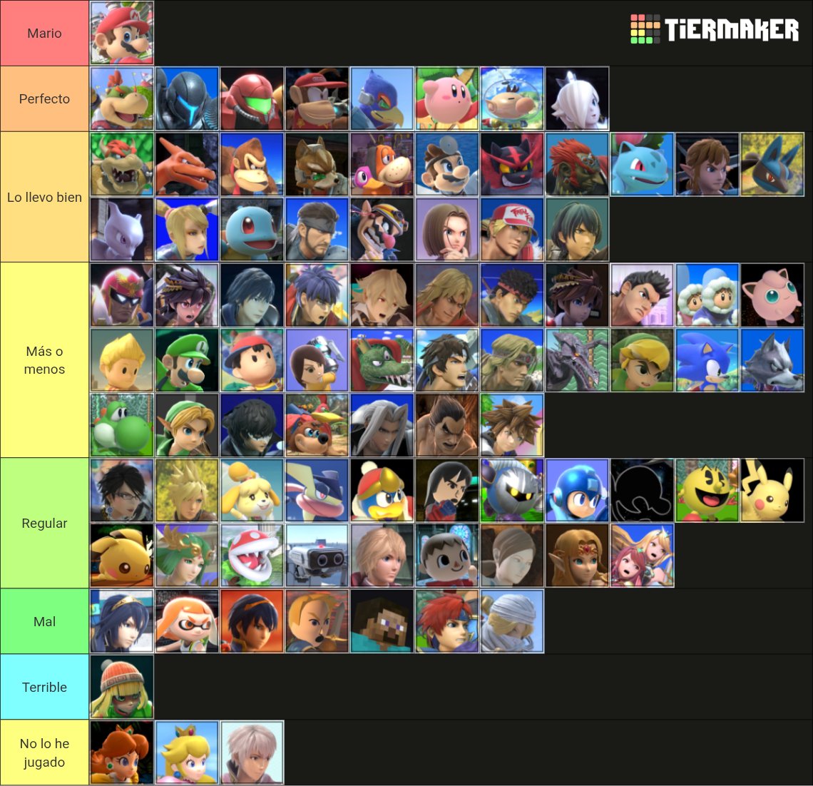 Luffy_SSBU's tweet photo. Ya que voy la semana que viene a un presencial me gustaría entrenar algunos mus que se me complican, así si alguien se ofrece me ayudaría mucho, está tier list recoge todos los personajes y como de bien o mal se me da el mu https://t.co/vHJesLCUF9
