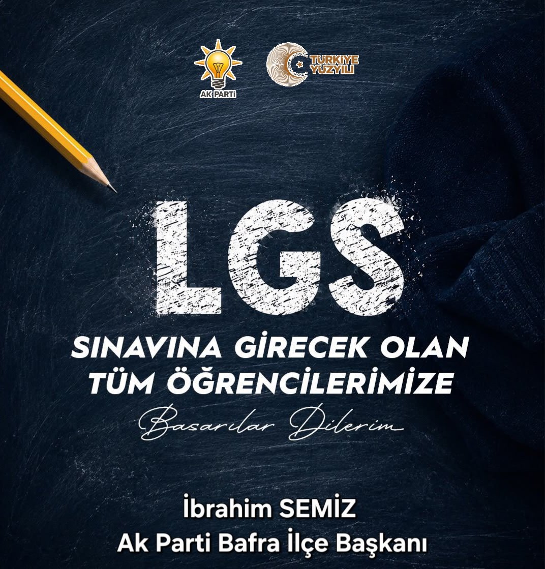 55AkPartiBafra's tweet photo. "LGS sınavına girecek tüm evlatlarımıza gönülden başarılar diliyorum. 📚✏️

Rabbim zihin açıklığı versin emeklerinizi zayi etmesin; heyecanınızı başarıyla, gayretlerinizi güzel neticelerle sonuçlandırsın. 🌟📖"

İbrahim Semiz 
Ak Parti Bafra İlçe Başkanı https://t.co/r5uB3uTNPU