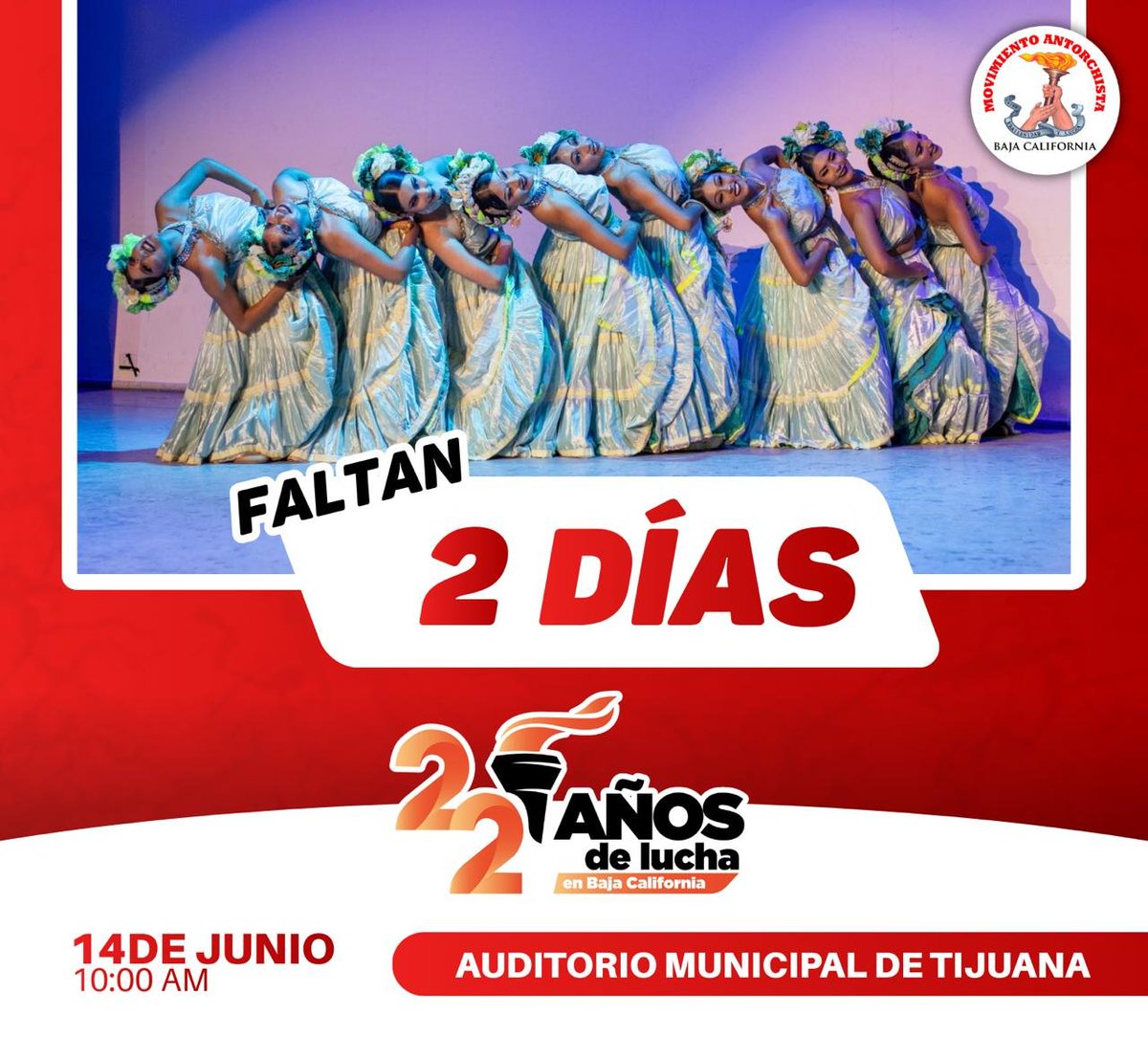BernaDomin78150's tweet photo. Se celebrará el 22 aniversario del Movimiento Antorchista en Baja California, con un gran evento que se llevará a cabo el 14 de junio en el auditorio municipal de Tijuana. 
 #22AñosDeAntorchaEnBC https://t.co/yrooftEKx7