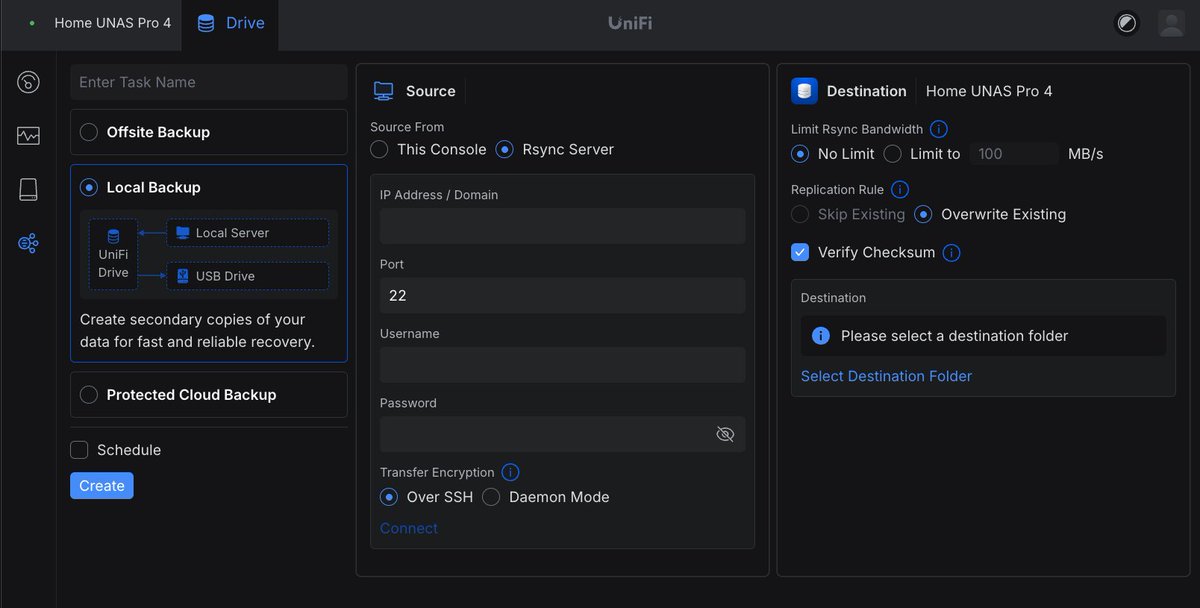 TechnoTimLive's tweet photo. UNAS now supports rsync.  

No more jank copying from TrueNAS SMB to UNAS SMB using a custom Docker container. https://t.co/LNW0TDU51l